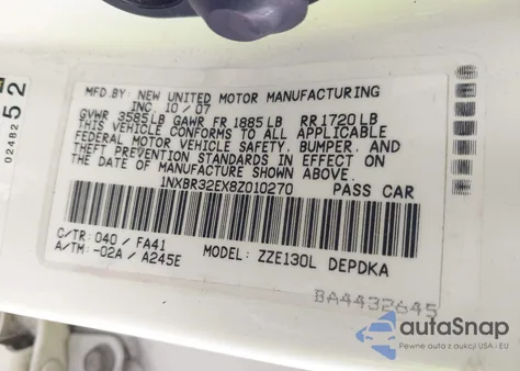 2008 Toyota Corolla Ce from USA, damaged, VIN 1NXBR32EX8Z010270